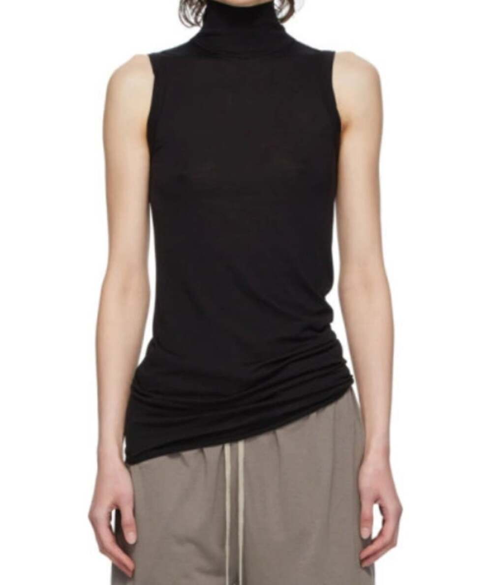 Rick Owens Lilies Black Jersey Turtleneck Top size XS Sleeveless Viscose Tunic
